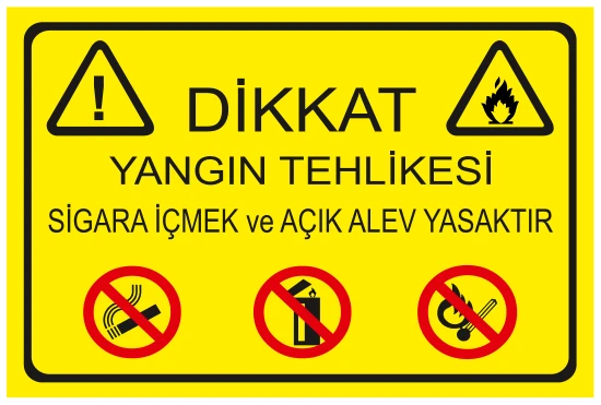 DİKKAT 6 YANGIN TEHLİKESİ SİGARA İÇMEK VE AÇIK ALEV YASAKTIR