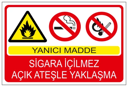 YANICI MADDE SİGARA İÇİLMEZ AÇIK ATEŞLE YAKLAŞMA