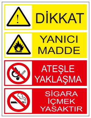 DİKKAT YANICI MADDE ATEŞLE YAKLAŞMA SİGARA İÇMEK YASAKTIR