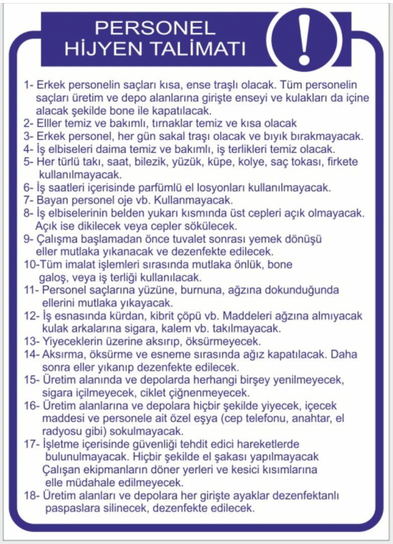 PERSONEL HİJYEN TALİMATI
