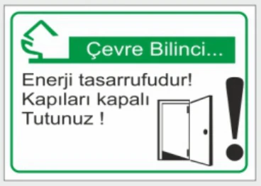 ÇEVRE BİLİNCİ ENERJİ TASARRUFUDUR KAPILARI KAPALI TUTUNUZ