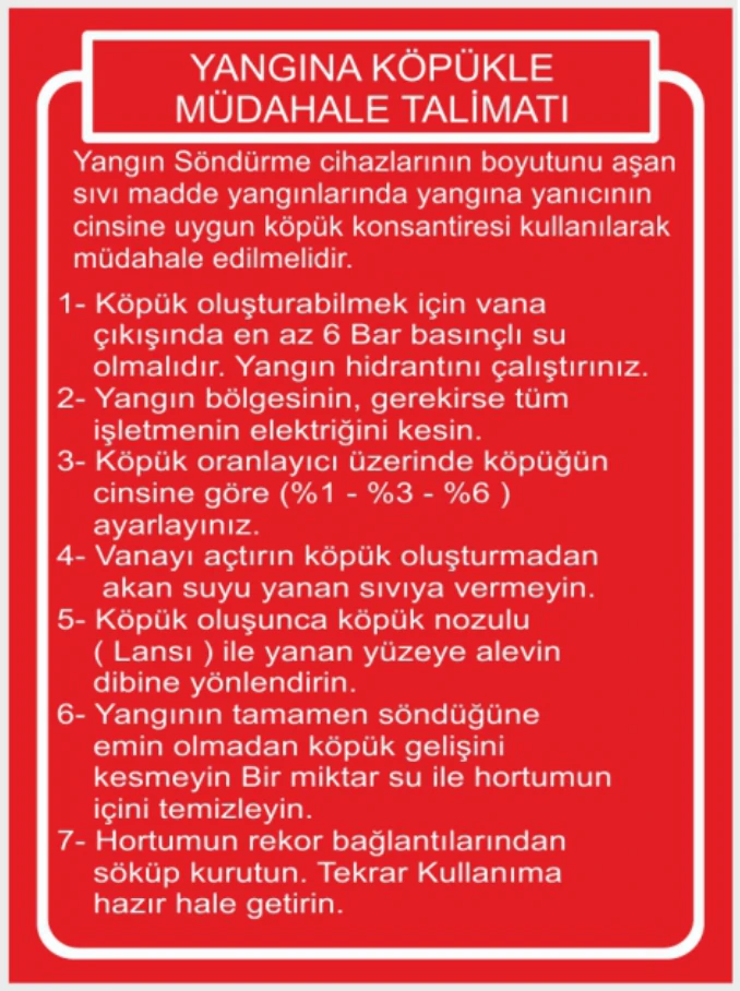 YANGINA KÖPÜKLE MÜDAHALE TALİMATI