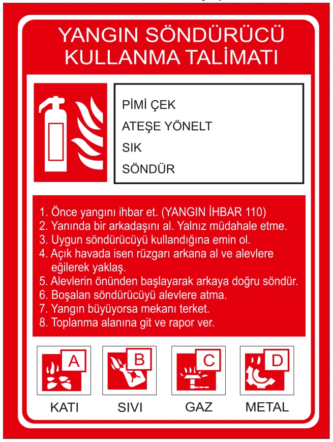 YANGIN SÖNDÜRÜCÜ KULLANMA TALİMATI PİMİ ÇEK ATEŞE YÖNELT