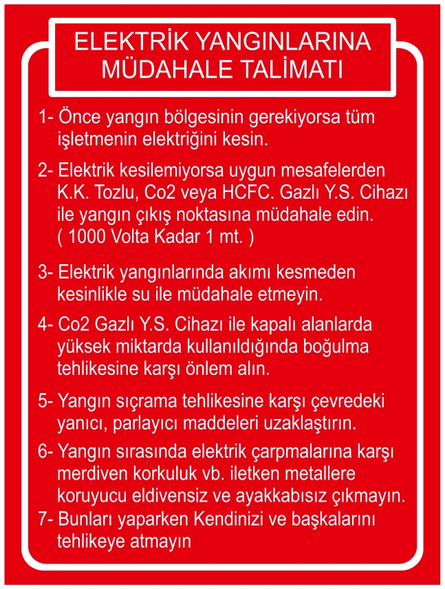 ELEKTRİK YANGINLARINA MÜDAHALE TALİMATI
