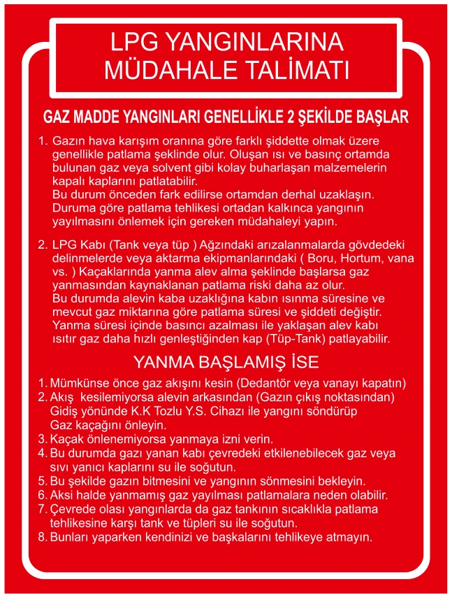LPG YANGINLARINA MÜDAHALE TALİMATI