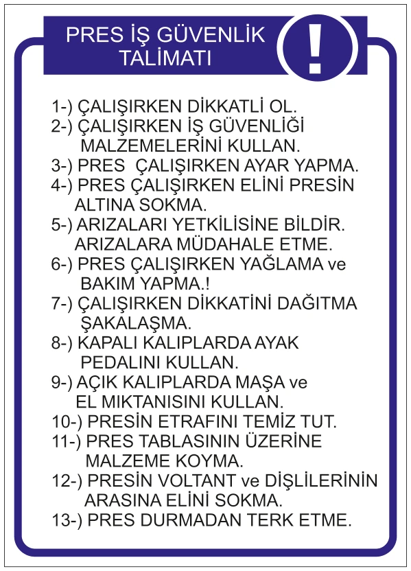 PRES İŞ GÜVENLİK TALİMATI