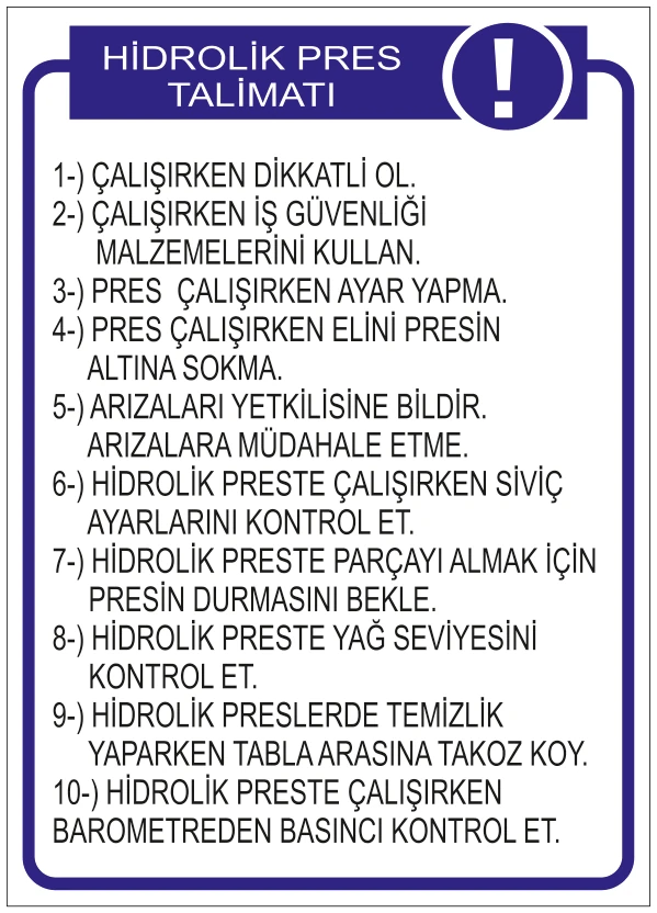HİDROLİK PRES TALİMATI