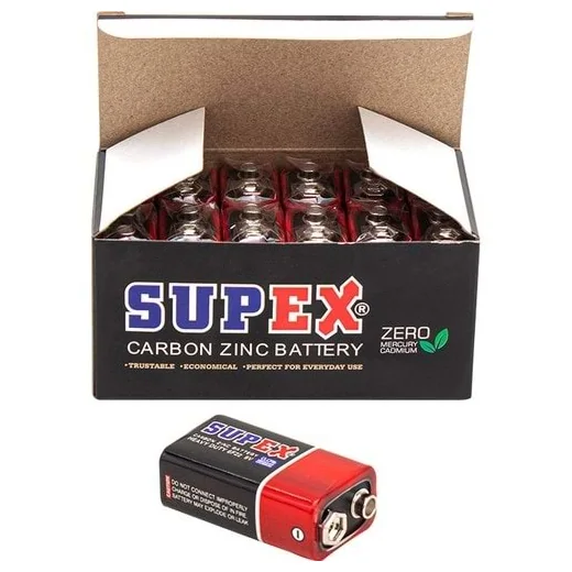 Supex 6F22 9V Çinko Karbon Pil