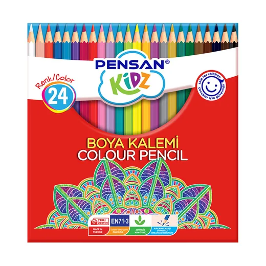 Pensan Kidz Kuru Boya  Kalemi 24 Renk Tam Boy