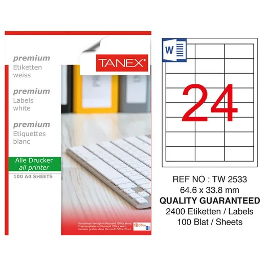 Tanex Laser Etiket 100 YP 64x33 Laser-Copy-Inkjet TW-2533