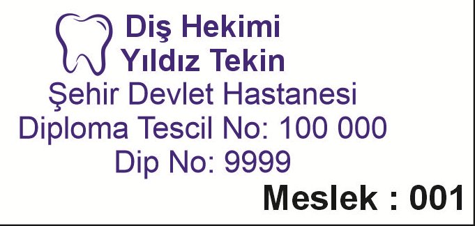 Meslek 001 diş hekimi yatay kaşe örneği