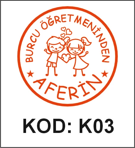 K03 Çocuklu Aferin öğretmen kaşesi desen örneği