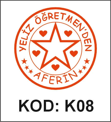 K08 Çerçeveli Yıldız Aferin öğretmen kaşesi desen örneği