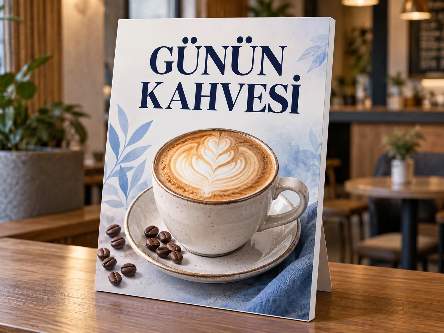 Dekota üzerine basılmış kahve tanıtım panosu · uygulama örneği