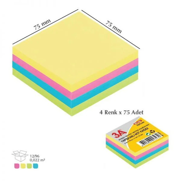YAPISKANLI KAGIT-75*75 PASTEL (4 RENKx75 AD)
